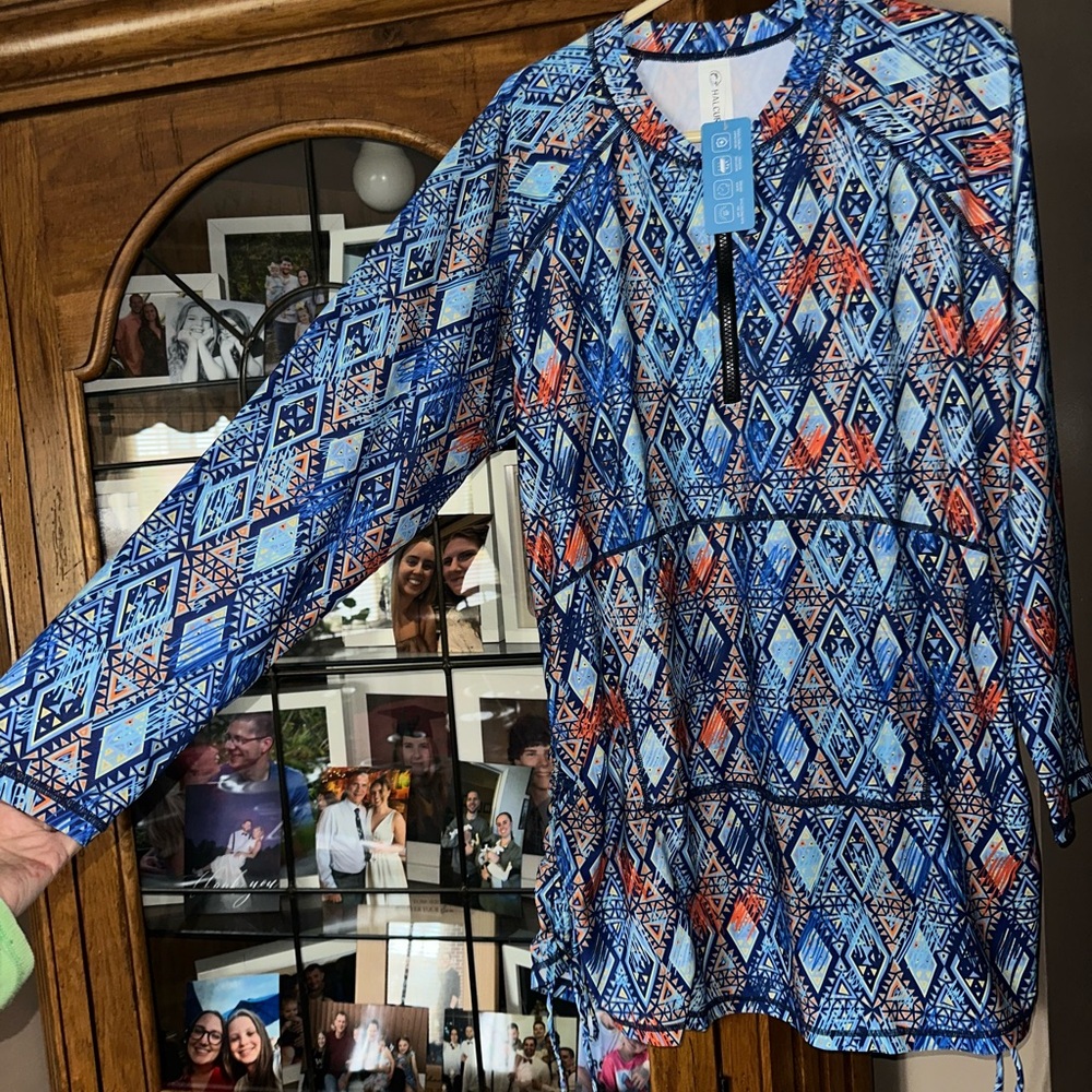 NEW NWT 2X Geometric Blue and Orange Sun Swim Coverup /Dress